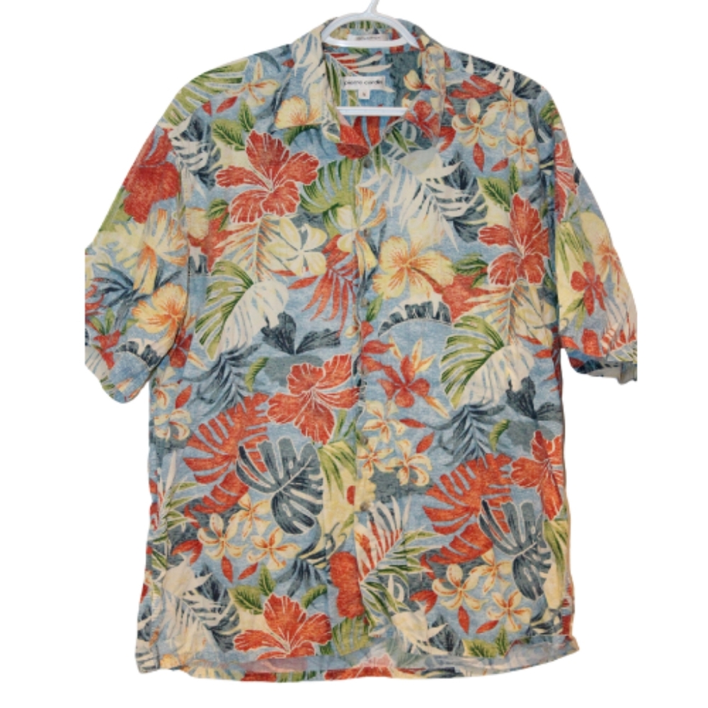 2/$30 🏷 Pierre Cardin Heathered Tropical Short Sleeve Dress Shirt Size M